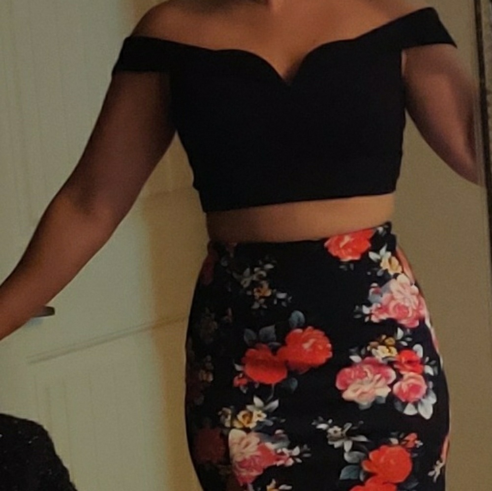 NWOT Two-piece Maxi Dress- Black/Floral Print